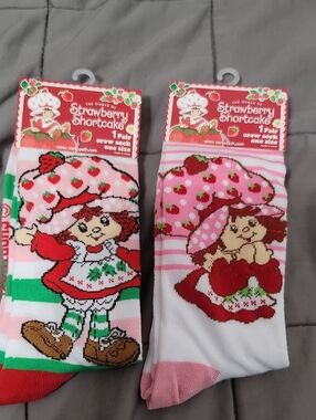 Strawberry Shortcake Crew Socks - Pink & White